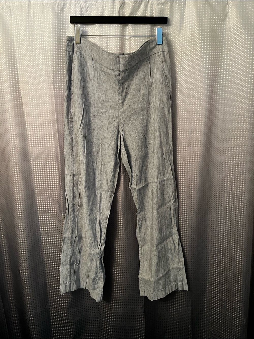 Chico's Light Blue Linen-Blend Striped Straight Leg Pants